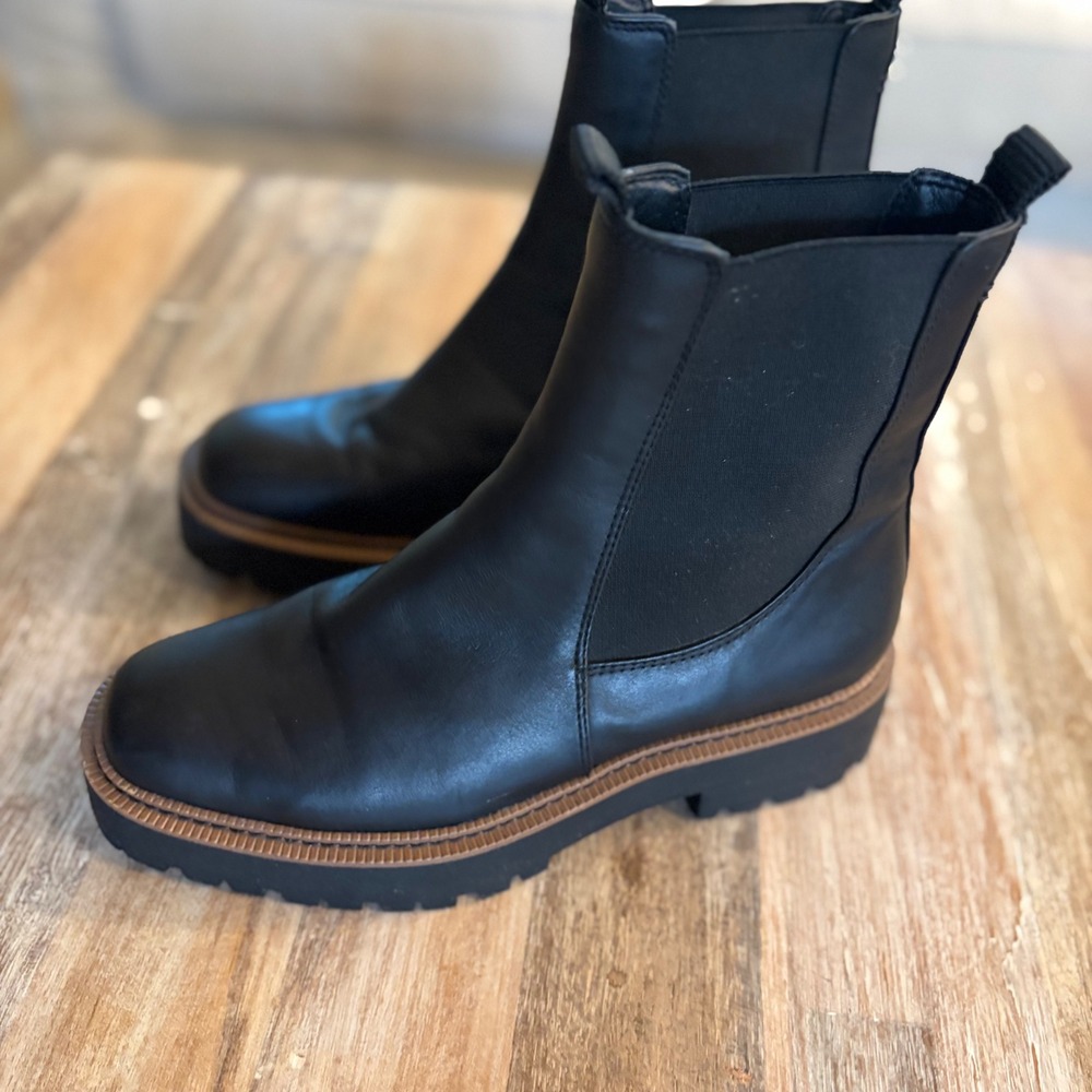 Sam Edelman Laguna Black Leather Chelsea Lug Sole Platform Boots Womens 9M